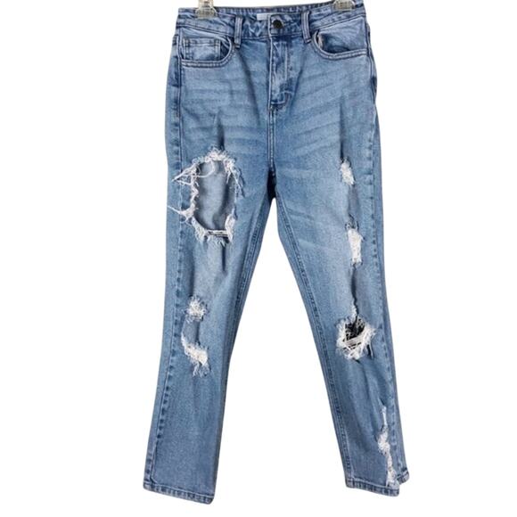 Cello Light Wash High Waisted Distressed Crop Jeans - Picture 2 of 5